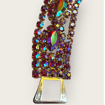 Vintage Red Aurora Borealis Rhinestone Statement Bracelet