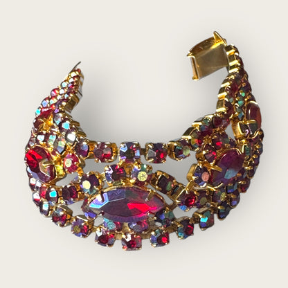 Vintage Red Aurora Borealis Rhinestone Statement Bracelet