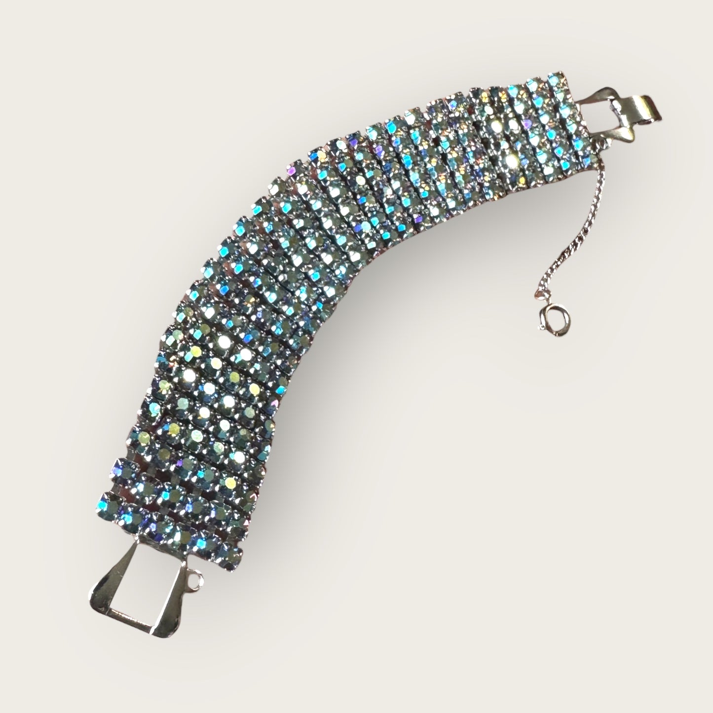 Vintage Mid-Century Slate Blue Aurora Borealis Rhinestone Bracelet