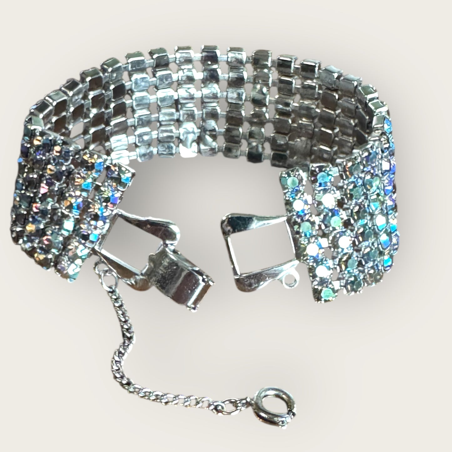 Vintage Mid-Century Slate Blue Aurora Borealis Rhinestone Bracelet