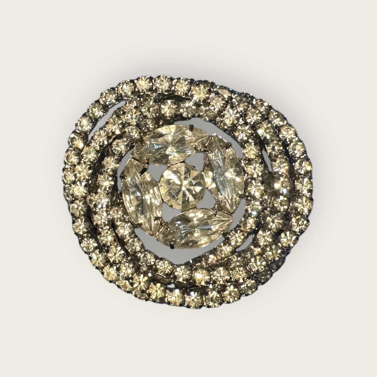 Vintage Layered Spiral Clear Rhinestone Statement Brooch