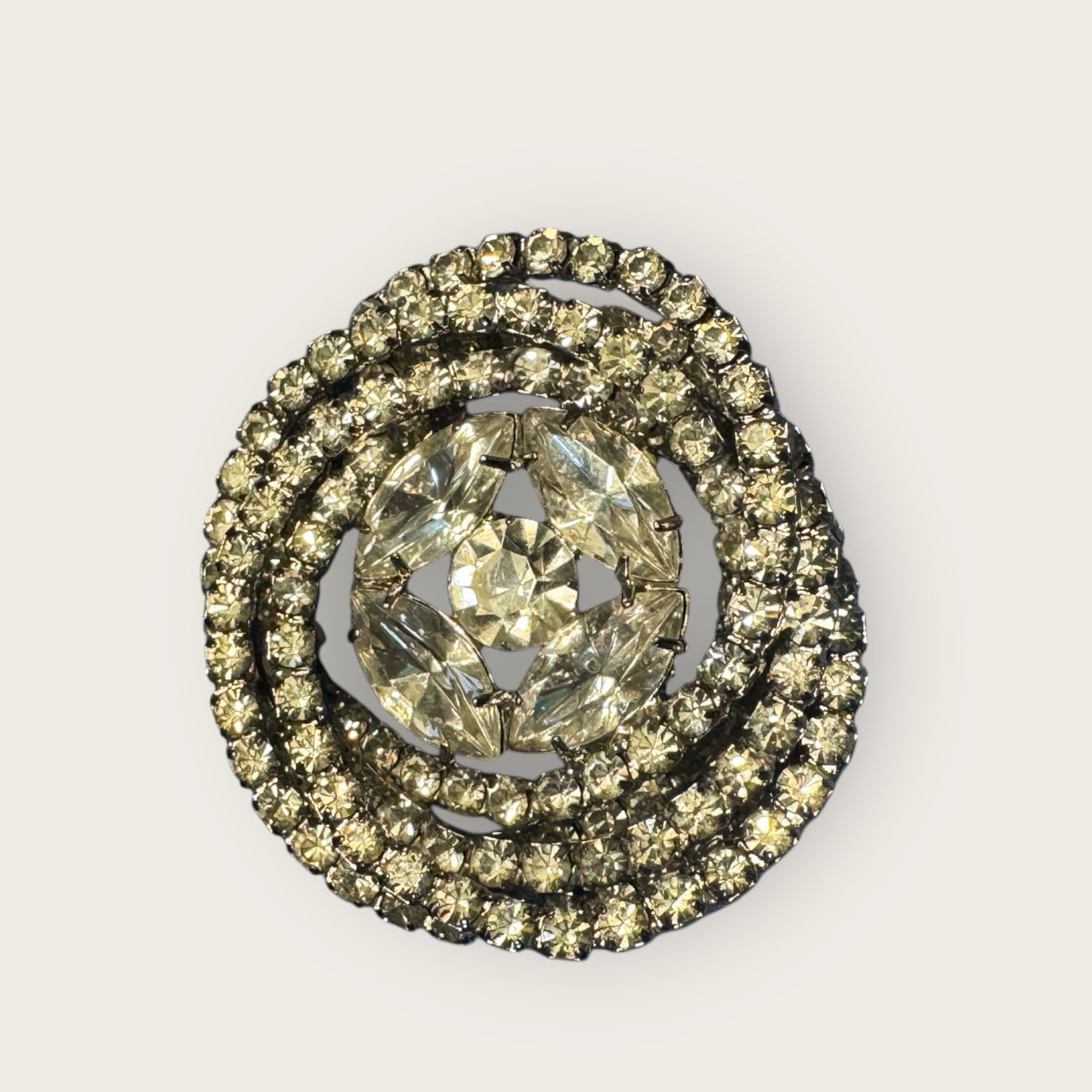 Vintage Layered Spiral Clear Rhinestone Statement Brooch