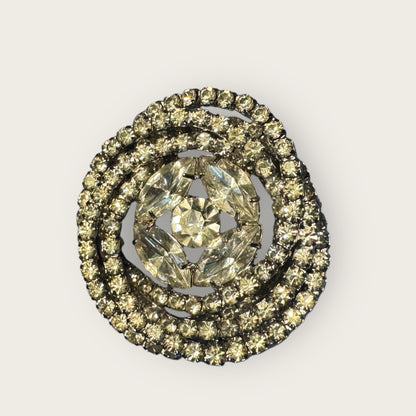 Vintage Layered Spiral Clear Rhinestone Statement Brooch