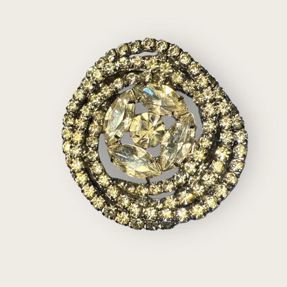 Vintage Layered Spiral Clear Rhinestone Statement Brooch