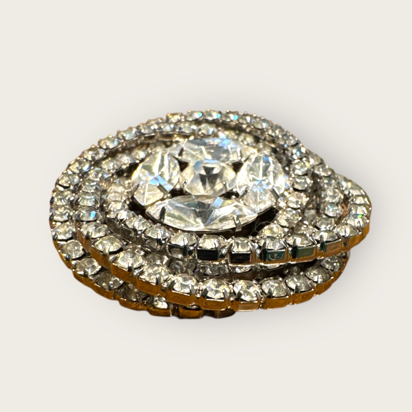 Vintage Layered Spiral Clear Rhinestone Statement Brooch