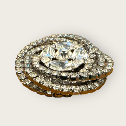 Vintage Layered Spiral Clear Rhinestone Statement Brooch