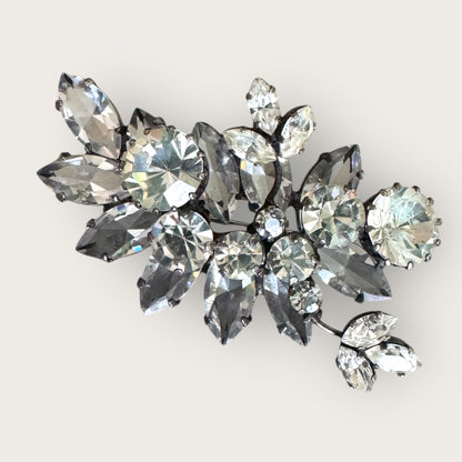 Layered Mid-Century Rhinestone Floral Brooch | Sculptural Open-Back Construction