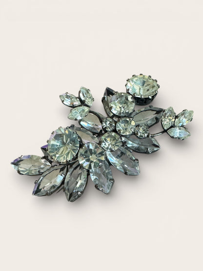 Layered Mid-Century Rhinestone Floral Brooch | Sculptural Open-Back Construction