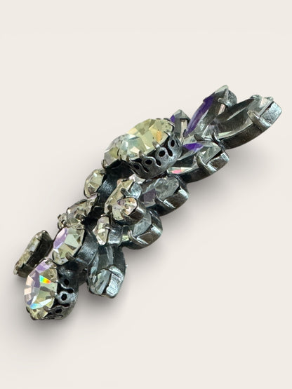 Layered Mid-Century Rhinestone Floral Brooch | Sculptural Open-Back Construction