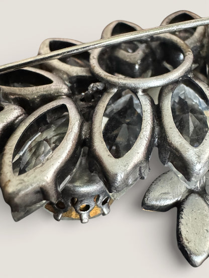 Layered Mid-Century Rhinestone Floral Brooch | Sculptural Open-Back Construction