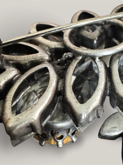 Layered Mid-Century Rhinestone Floral Brooch | Sculptural Open-Back Construction
