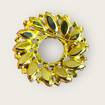 Vintage Pink Givré Navette Wreath Brooch with Clear Rhinestones