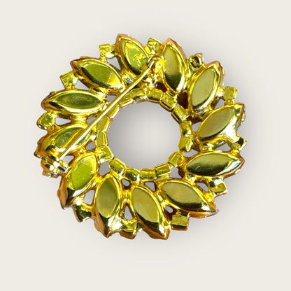 Vintage Pink Givré Navette Wreath Brooch with Clear Rhinestones