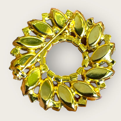 Vintage Pink Givré Navette Wreath Brooch with Clear Rhinestones