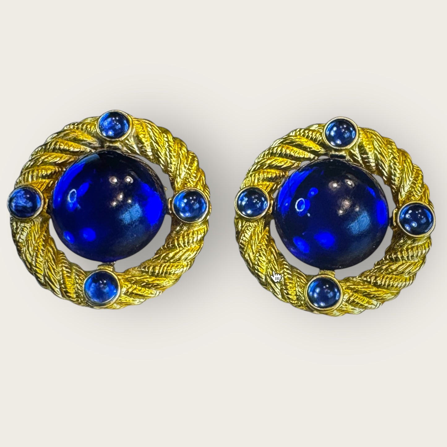 Vintage Park Lane Blue Lucite Clip-On Earrings – Braided Gold-Tone Statement | 1980s
