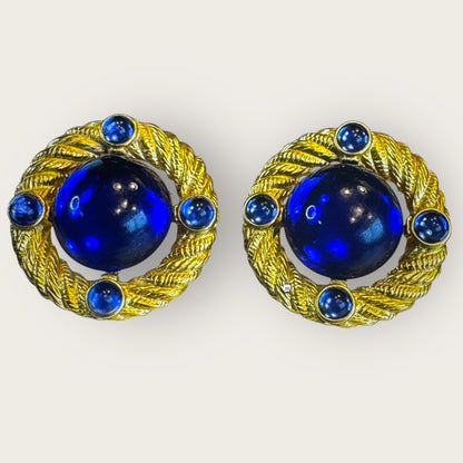 Vintage Park Lane Blue Lucite Clip-On Earrings – Braided Gold-Tone Statement | 1980s