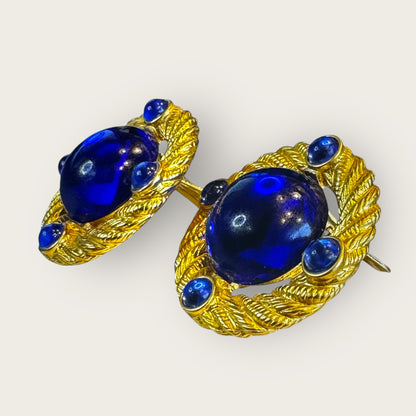 Vintage Park Lane Blue Lucite Clip-On Earrings – Braided Gold-Tone Statement | 1980s