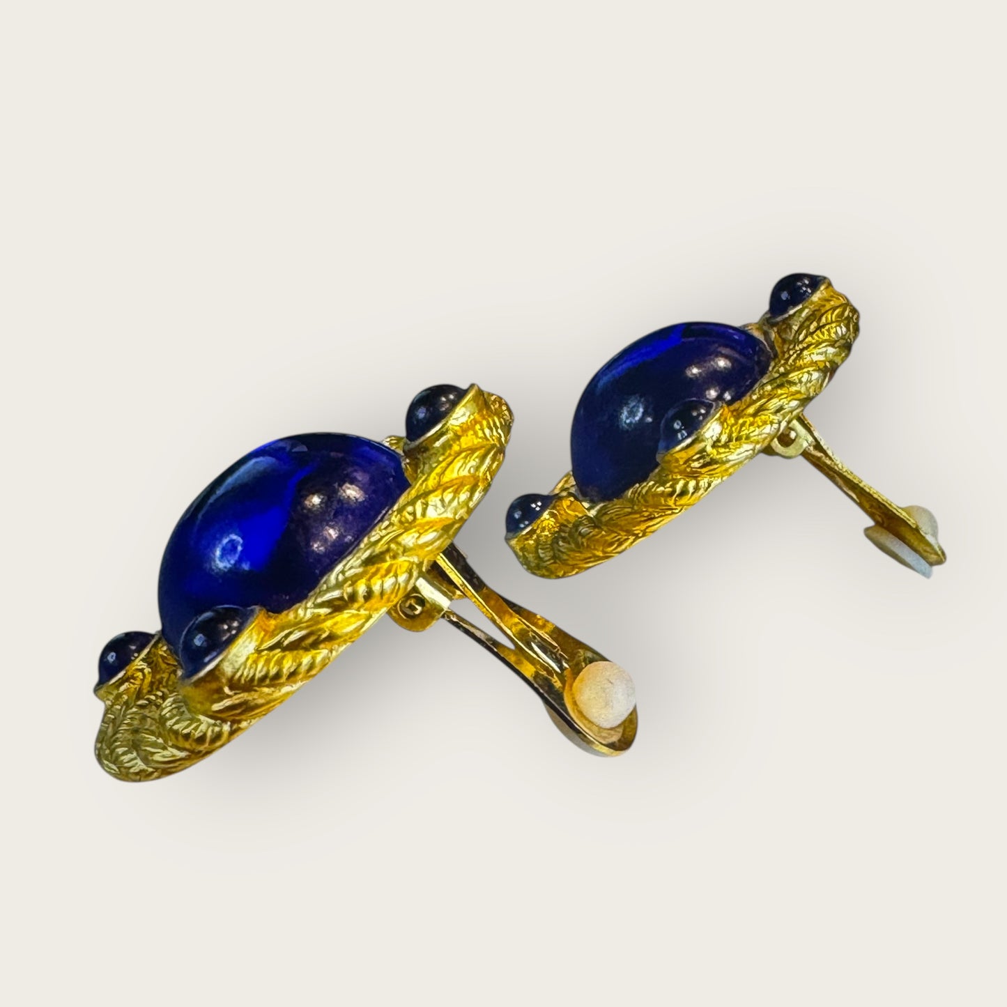 Vintage Park Lane Blue Lucite Clip-On Earrings – Braided Gold-Tone Statement | 1980s