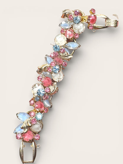 Verified Juliana Bracelet & Earrings Set – Blue, Pink & White Givre Rhinestones – 1960s Vintage Jewelry