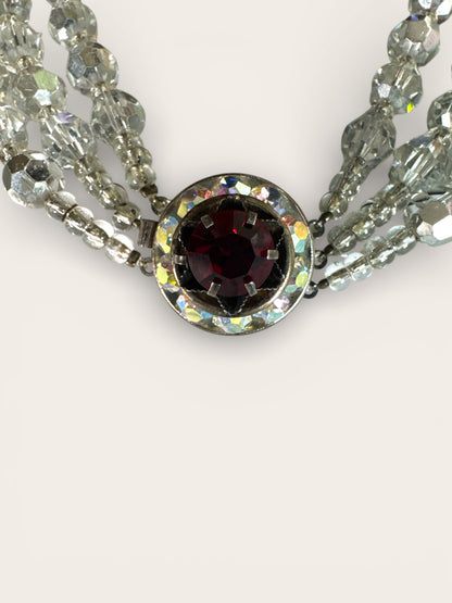 Triple-Strand Faceted Crystal Necklace with Ruby Red & Aurora Borealis Rondelles