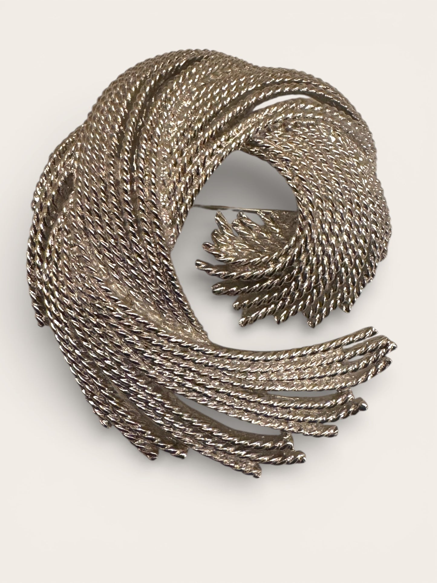 Vintage Monet Sculptural Swirl Brooch – Silver Tone Statement Pin