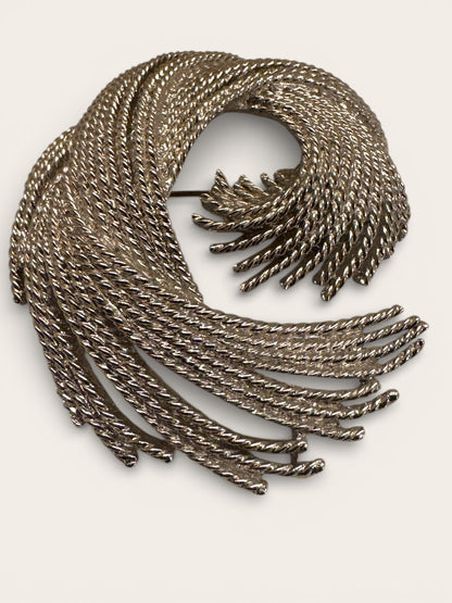 Vintage Monet Sculptural Swirl Brooch – Silver Tone Statement Pin