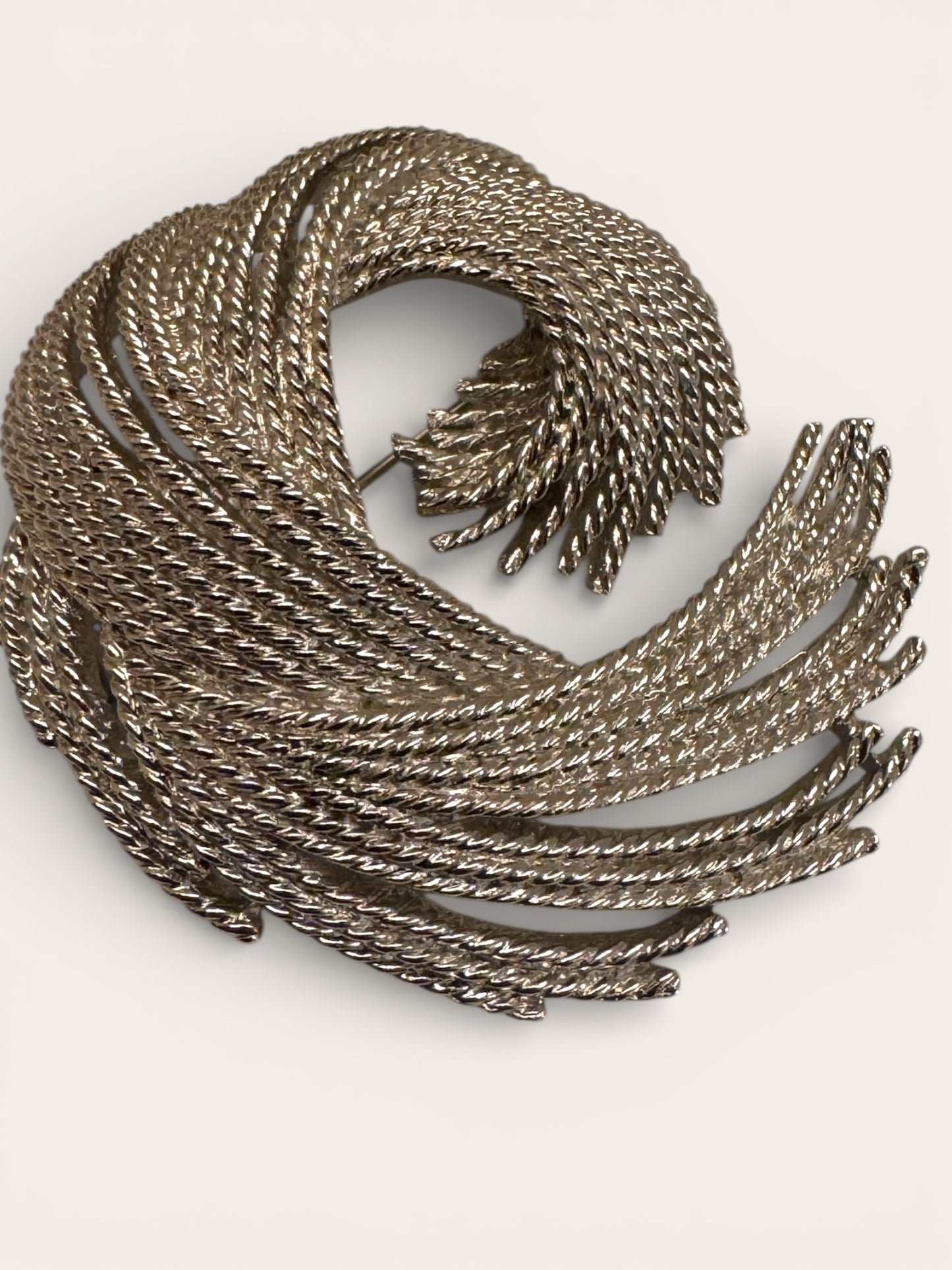 Vintage Monet Sculptural Swirl Brooch – Silver Tone Statement Pin