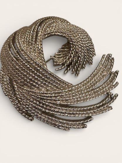 Vintage Monet Sculptural Swirl Brooch – Silver Tone Statement Pin