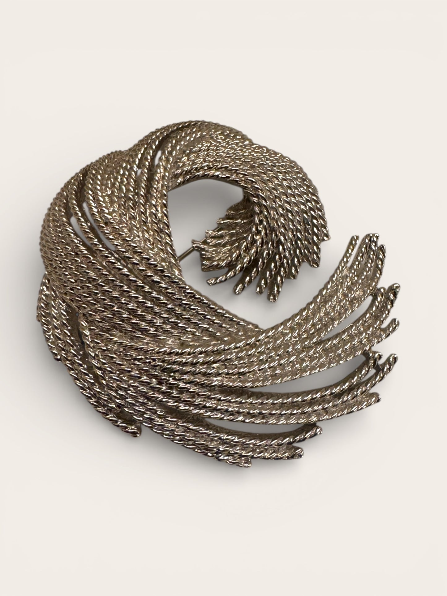 Vintage Monet Sculptural Swirl Brooch – Silver Tone Statement Pin