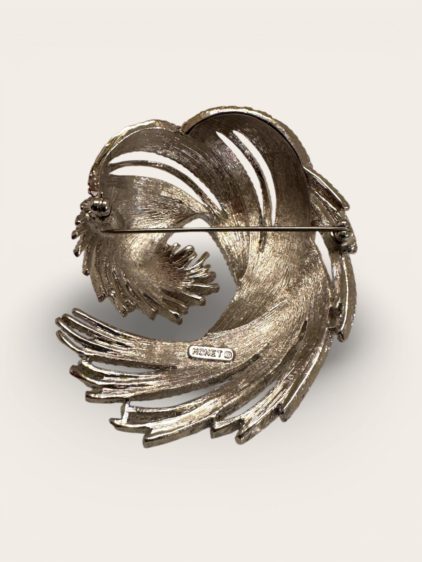 Vintage Monet Sculptural Swirl Brooch – Silver Tone Statement Pin