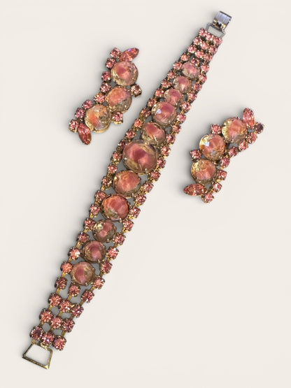 Vintage Pink Givre Rhinestone Bracelet & Earring Set