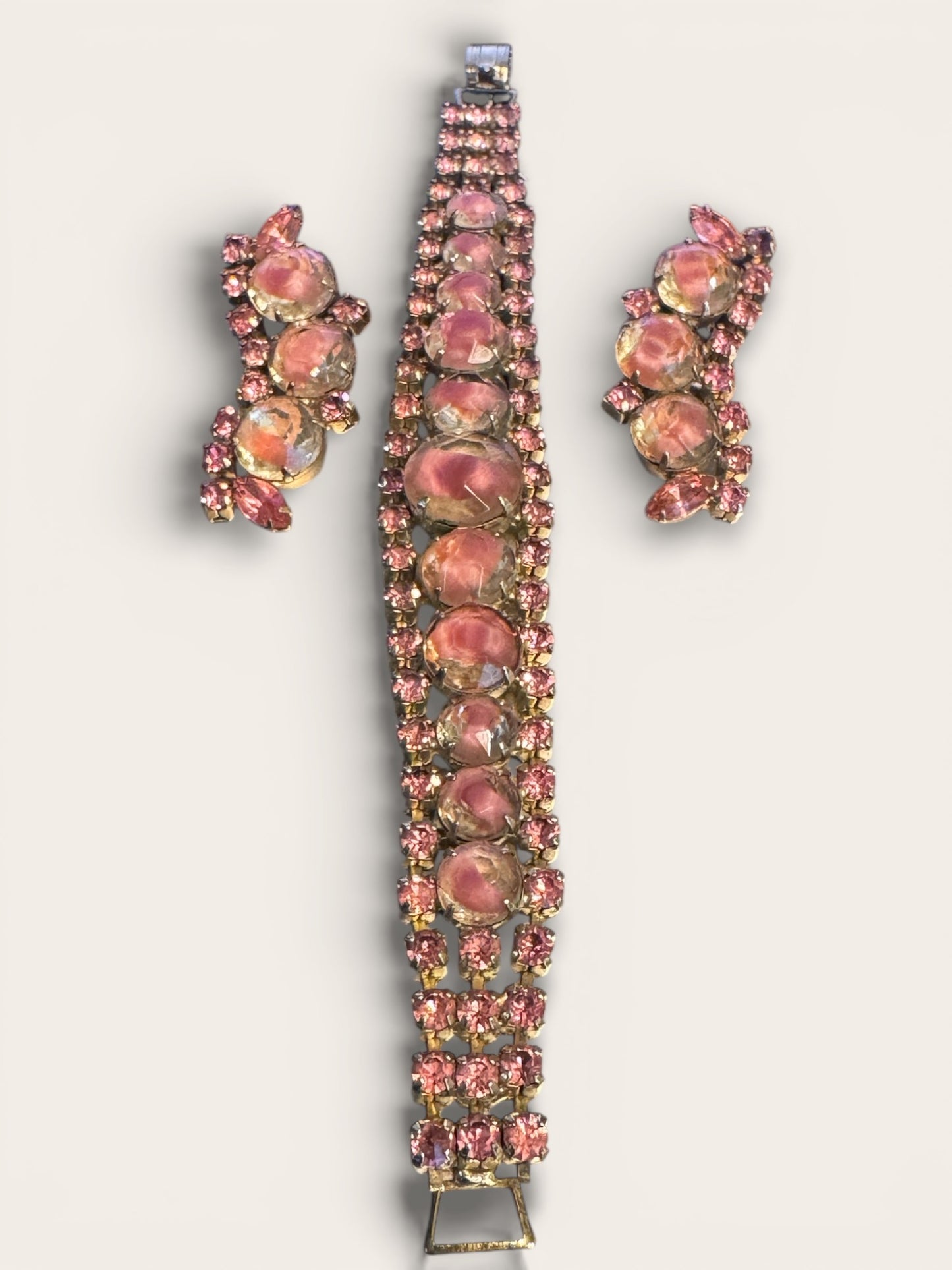 Vintage Pink Givre Rhinestone Bracelet & Earring Set