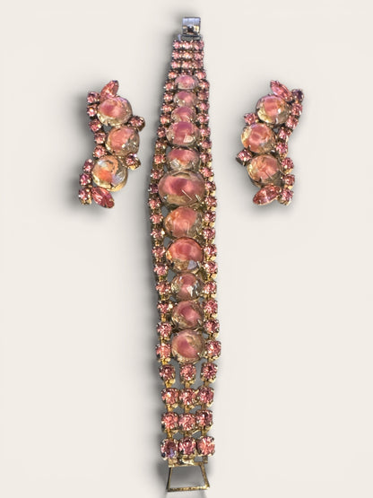 Vintage Pink Givre Rhinestone Bracelet & Earring Set