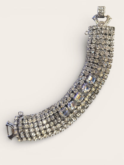 Vintage Weiss Rhinestone Statement Bracelet – Wide Silver Tone Brilliance