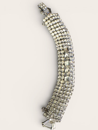 Vintage Weiss Rhinestone Statement Bracelet – Wide Silver Tone Brilliance