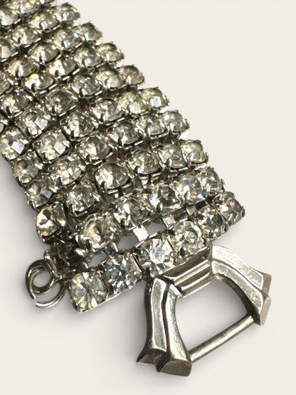 Vintage Weiss Rhinestone Statement Bracelet – Wide Silver Tone Brilliance