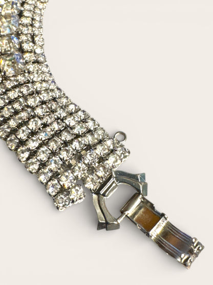 Vintage Weiss Rhinestone Statement Bracelet – Wide Silver Tone Brilliance