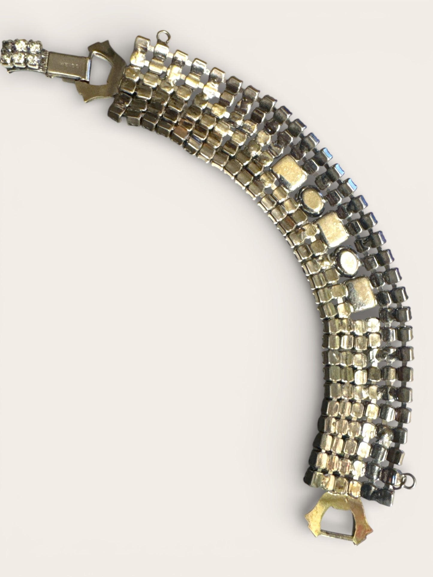 Vintage Weiss Rhinestone Statement Bracelet – Wide Silver Tone Brilliance
