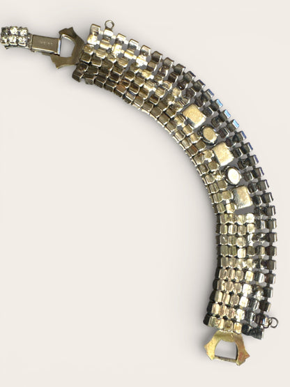 Vintage Weiss Rhinestone Statement Bracelet – Wide Silver Tone Brilliance