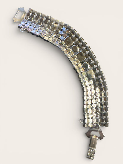 Vintage Weiss Rhinestone Statement Bracelet – Wide Silver Tone Brilliance