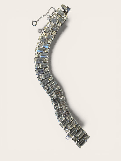 Vintage Weiss Rhinestone Bracelet – Baguette & Round Cut Silver Tone Elegance
