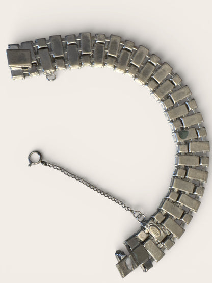 Vintage Weiss Rhinestone Bracelet – Baguette & Round Cut Silver Tone Elegance