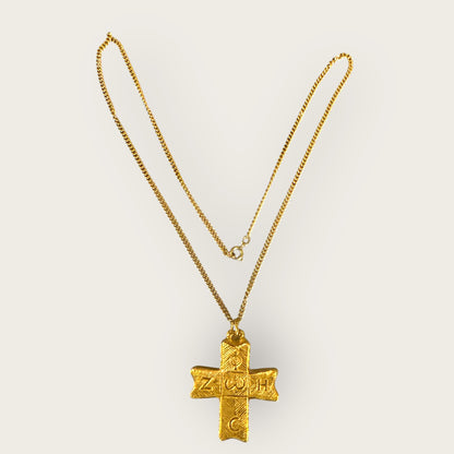 Vintage Alva Studios Textured Cross Pendant Necklace – Gold Tone, Signed Studio Piece