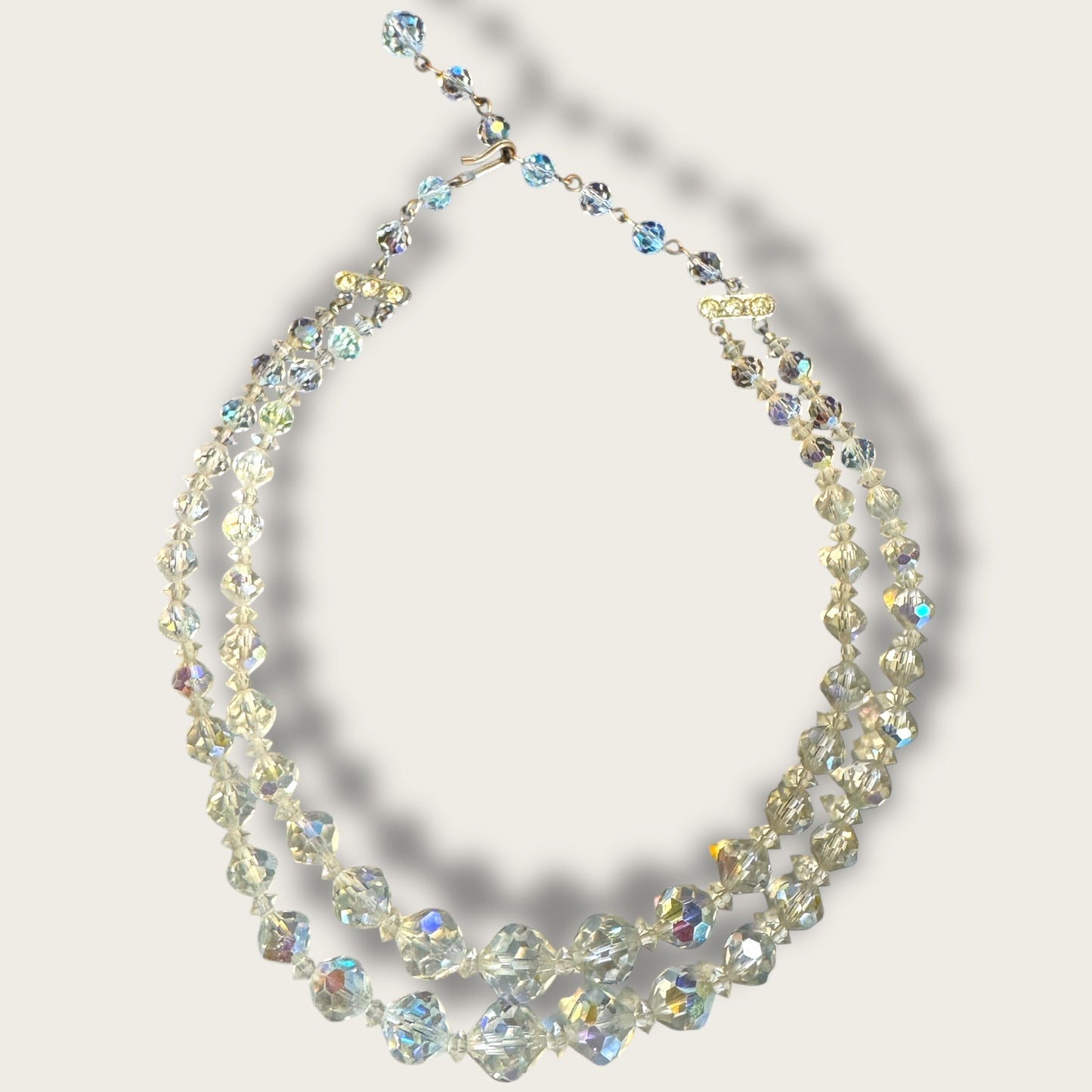 Vintage Double Strand Aurora Borealis Crystal Choker Necklace – Graduated Faceted Beads