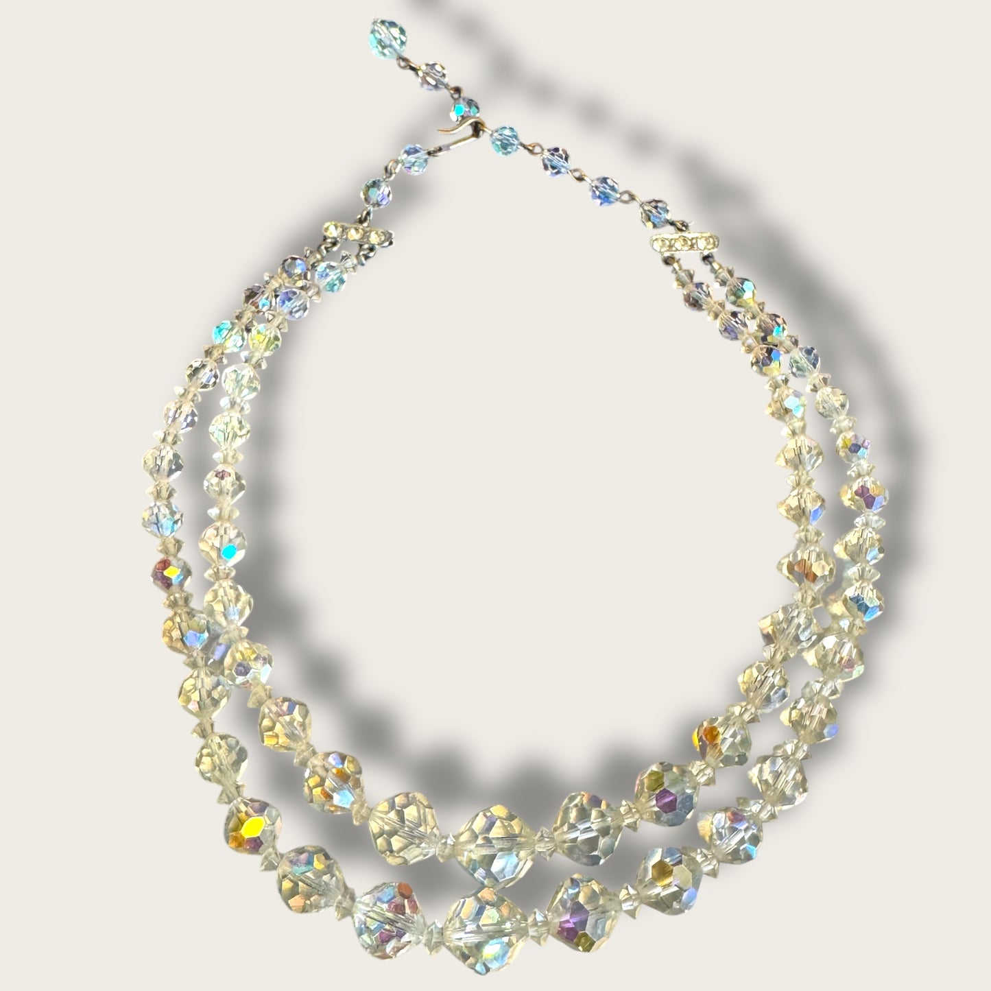 Vintage Double Strand Aurora Borealis Crystal Choker Necklace – Graduated Faceted Beads