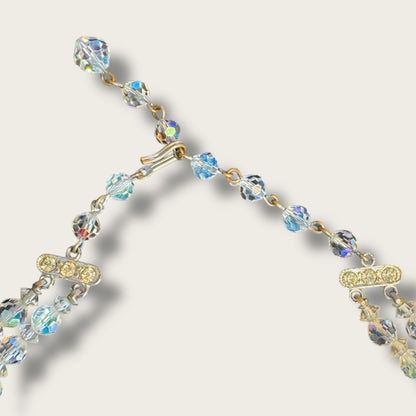 Vintage Double Strand Aurora Borealis Crystal Choker Necklace – Graduated Faceted Beads