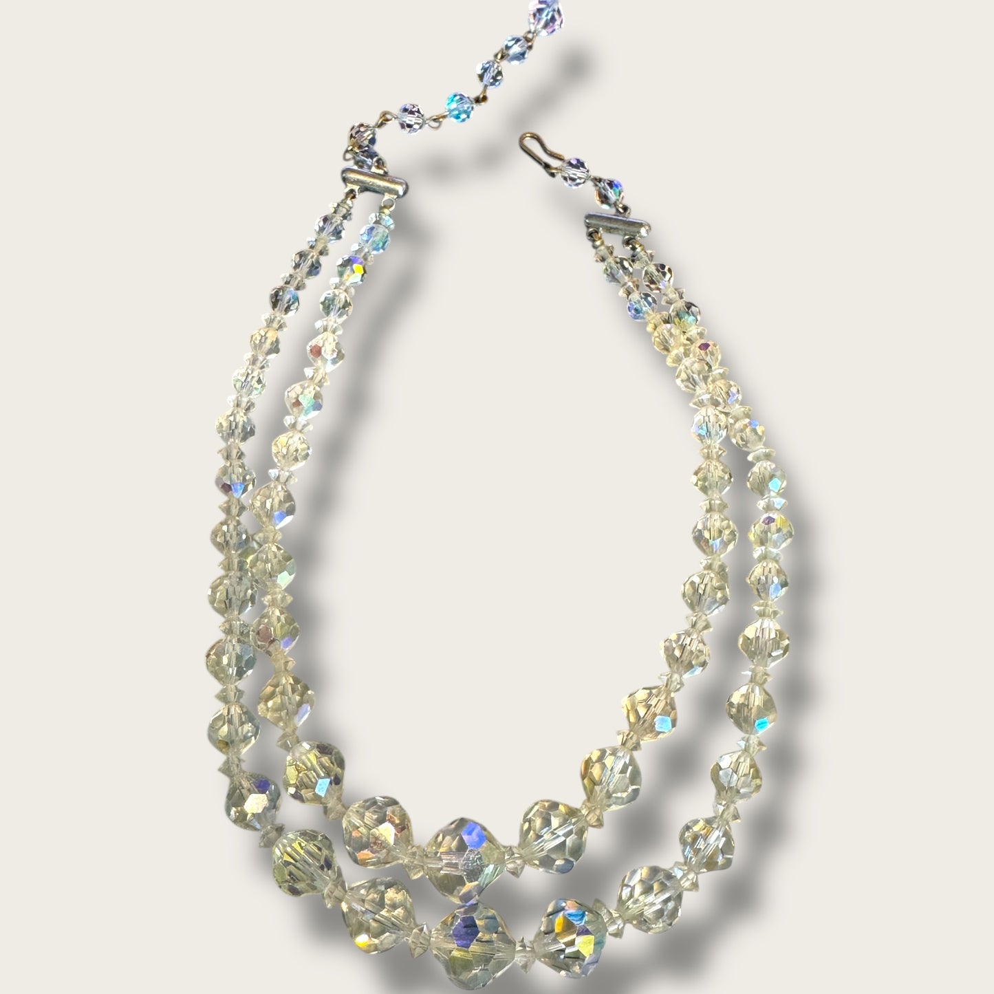 Vintage Double Strand Aurora Borealis Crystal Choker Necklace – Graduated Faceted Beads