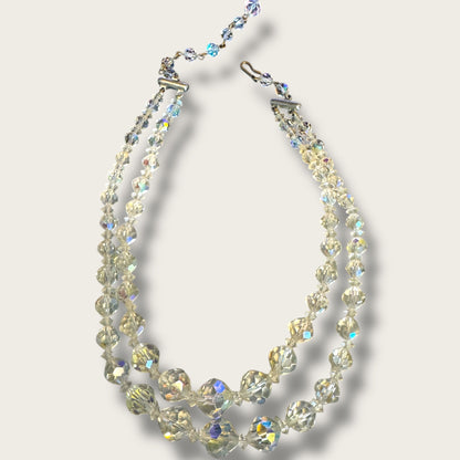 Vintage Double Strand Aurora Borealis Crystal Choker Necklace – Graduated Faceted Beads