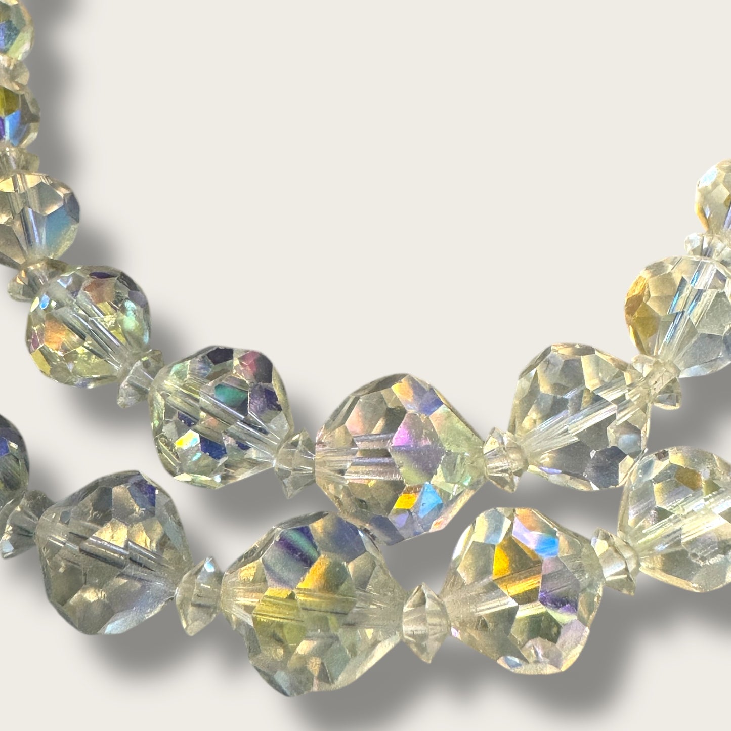 Vintage Double Strand Aurora Borealis Crystal Choker Necklace – Graduated Faceted Beads