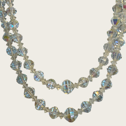 Vintage Double Strand Aurora Borealis Bicone Crystal Necklace – Oval Crystal Clasp